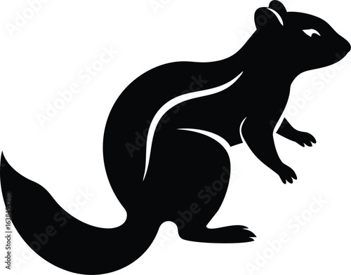 Chipmunk rodent silhouette vector icon isolated on white for forest wildlife and nature designs