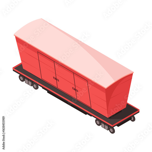 Classic red covered boxcar for railway freight and cargo transport