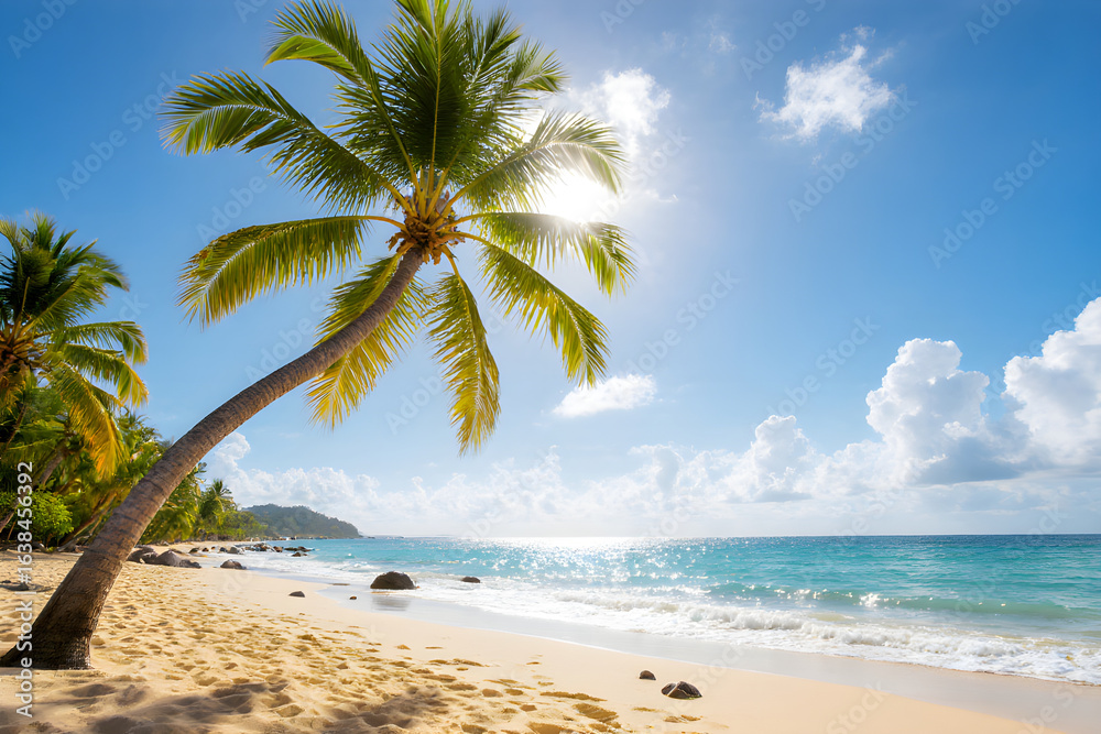 Sonnige Palmen am Tropenstrand - Sommer Wallpaper - Hintergrundbild Sonnige Palmen am Tropenstrand - Sommer Wallpaper - Hintergrundbild