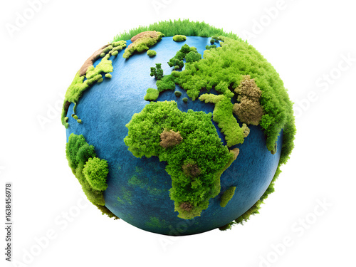 Fototapeta Naklejka Na Ścianę i Meble -  green earth with grass isolated on white background. PNG Transparent file type with high definition quality And vibrant color grading Available.