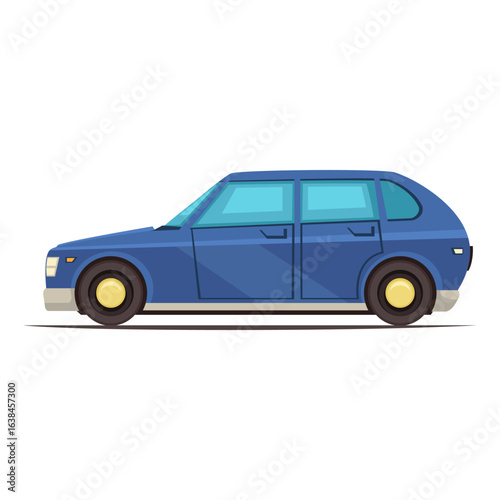 Blue retro hatchback car illustration concept on white background