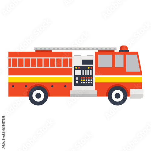 Modern flat design illustration of a red emergency fire engine vehicle