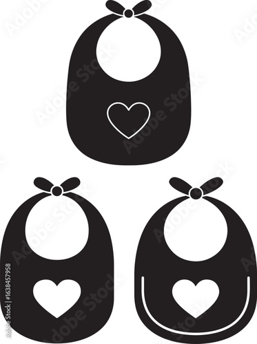 Three baby bibs with hearts silhouette