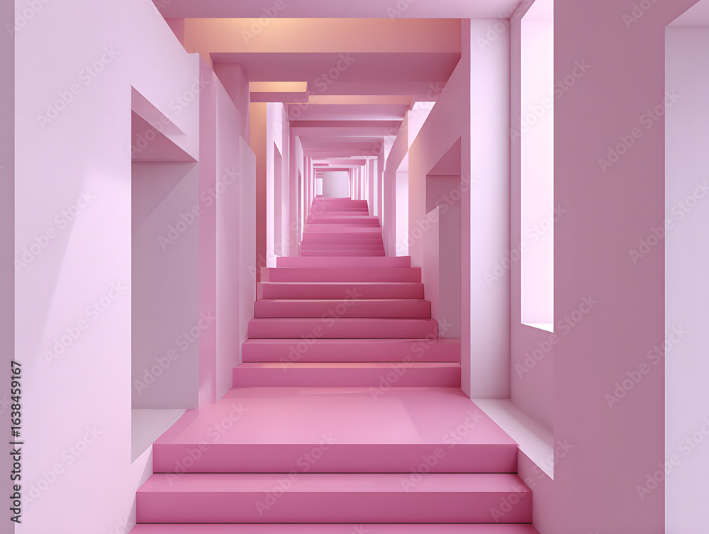 Obraz premium Pink Cube Staircase Abstract Geometric Interior Design