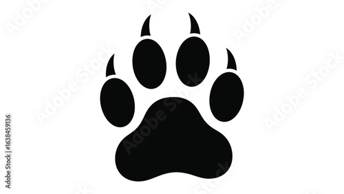 Photography Symbolic Paw Print: A striking, minimalist, black paw print symbol, perfect for representing the essence of wild animals or conveying concepts of journey, adventure and wildlife