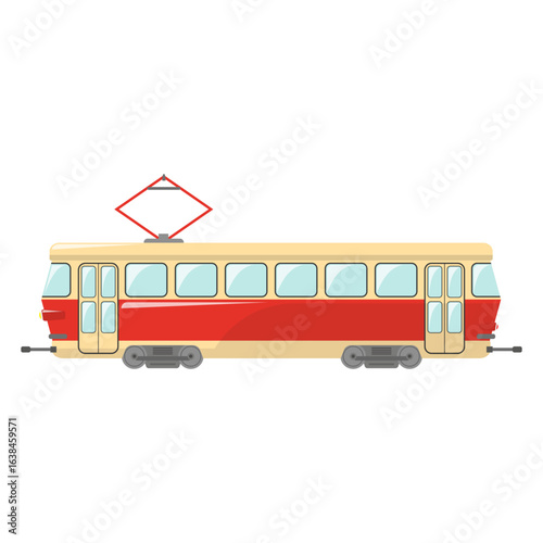 Vintage red and cream city tram streetcar vector illustration