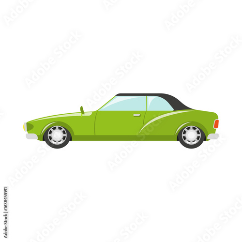 Side profile of a retro green passenger car, a vintage automobile vector graphic