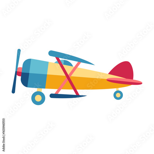 A colorful vintage toy biplane airplane illustration for children