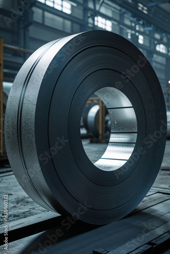 Large Roll of Stainless Steel in Industrial Warehouse