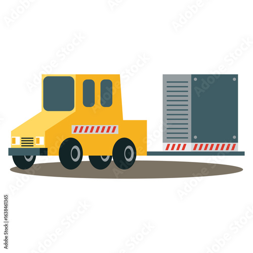 Airport ground support vehicle towing a cargo container for logistics