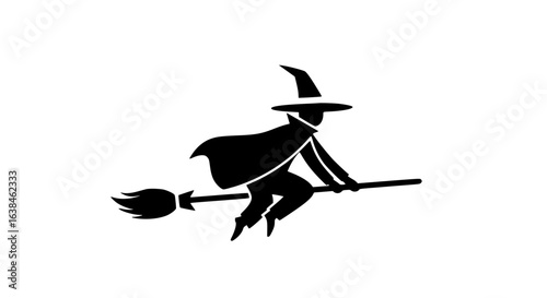 Witch on a broom minimalist black and white icon