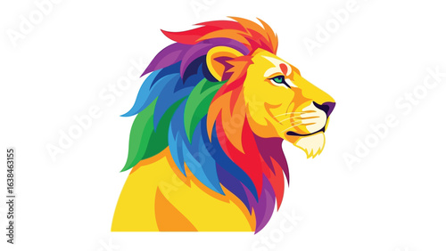 Colorful Pride Lion: A majestic lion, rendered in a vibrant array of rainbow hues, symbolizing pride and individuality in a striking display of color and courage.