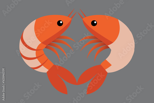Digital illustration of two perfectly cooked prawns ready to eat
