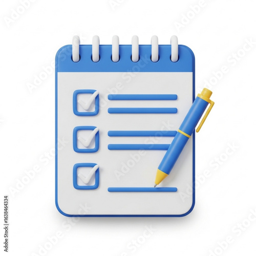 Vector art of checklist with pen 3d render isolated on white background for business