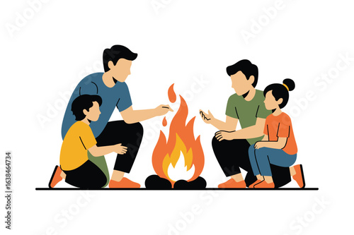 Family gathered around a warm campfire sharing stories storytelling outdoor