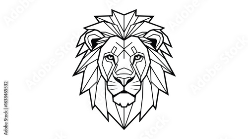 Geometric Lion: A stylized geometric lion head illustration in bold black lines, set against a clean background, exudes strength, power, and artistic precision.