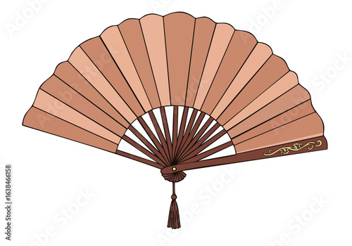 Elegant vintage fan illustration. Detailed, decorative design with a rich, warm color palette. Ideal for design, stationery, or cultural themes. High-quality vector art.