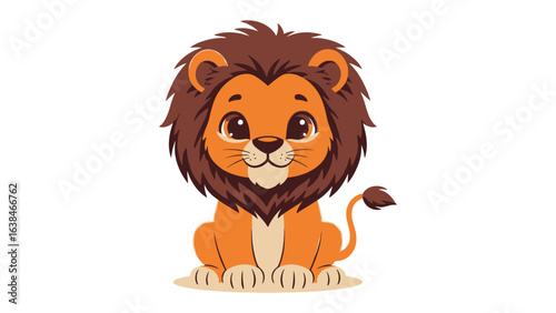 Cute cartoon lion: A cute and cuddly cartoon lion, perfectly designed, stands proudly, it’s a celebration of animal charm