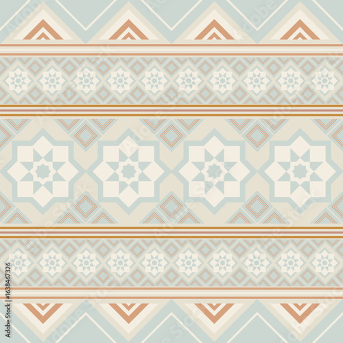 Aztec geometric revival – muted pastel tribal seamless pattern