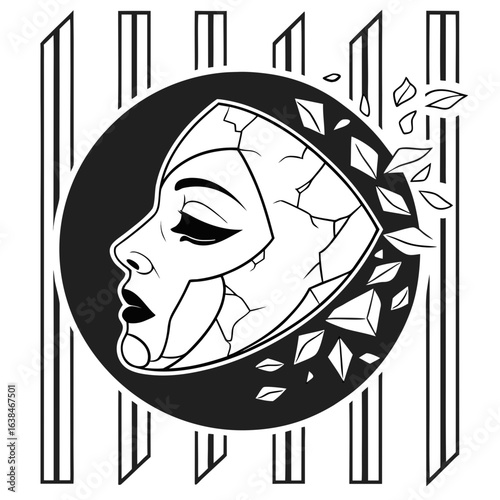 "Cracked face illustration."