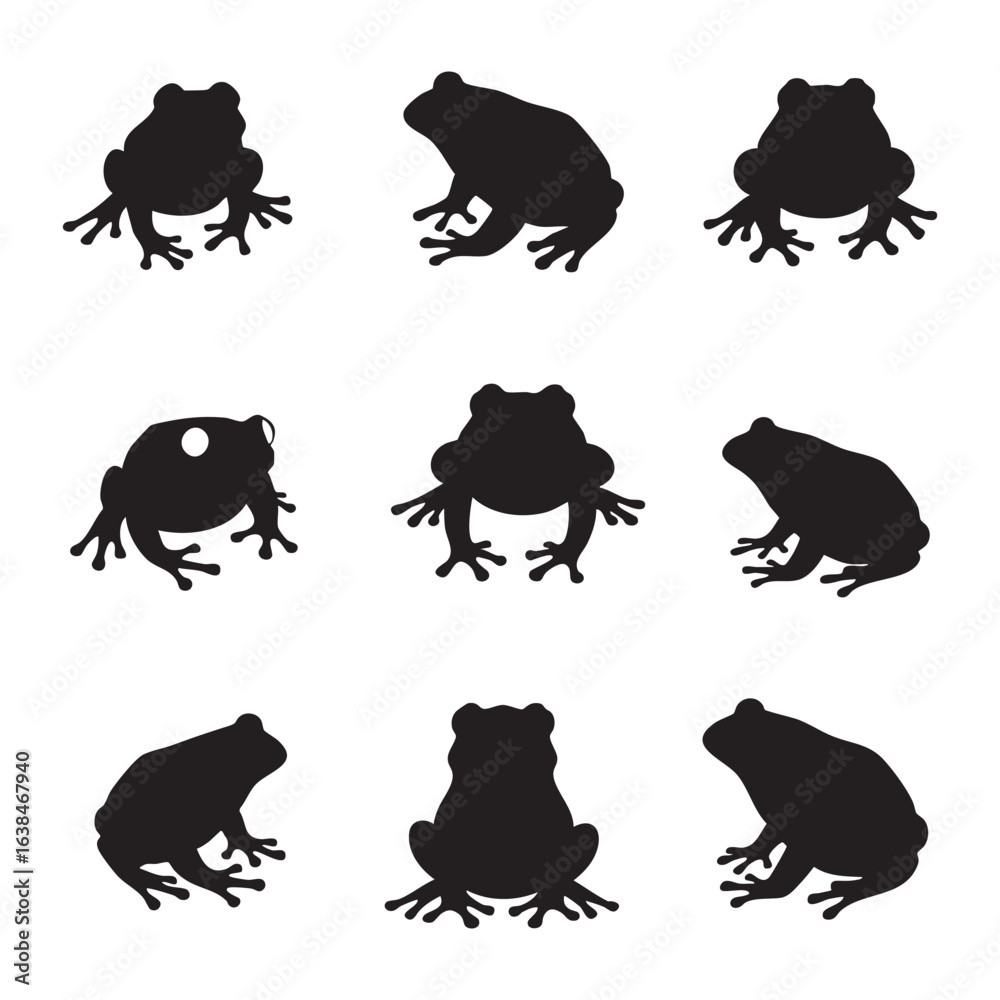 Obraz premium Collection of frog silhouettes isolated on white background