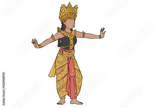 stylized illustration depicts a Balinese Talented Offering Dance performer in traditional attire The image showcases vibrant colors and graceful movements ideal for cultural or decorative purposes