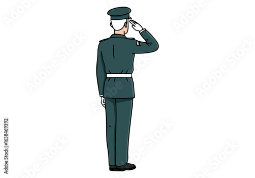 uniformed soldier performs a salute conveying duty and independence Clean lines and a muted color palette create a professional and striking image Suitable for patriotic or military-themed projects