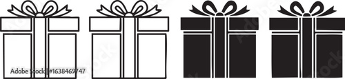 Four gift boxes with ribbons in black and white
