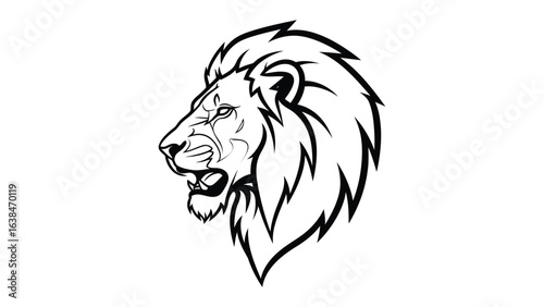 Majestic Lion Silhouette: A striking black and white illustration of a lion's profile, exuding strength and regal elegance, and capturing the wild spirit.