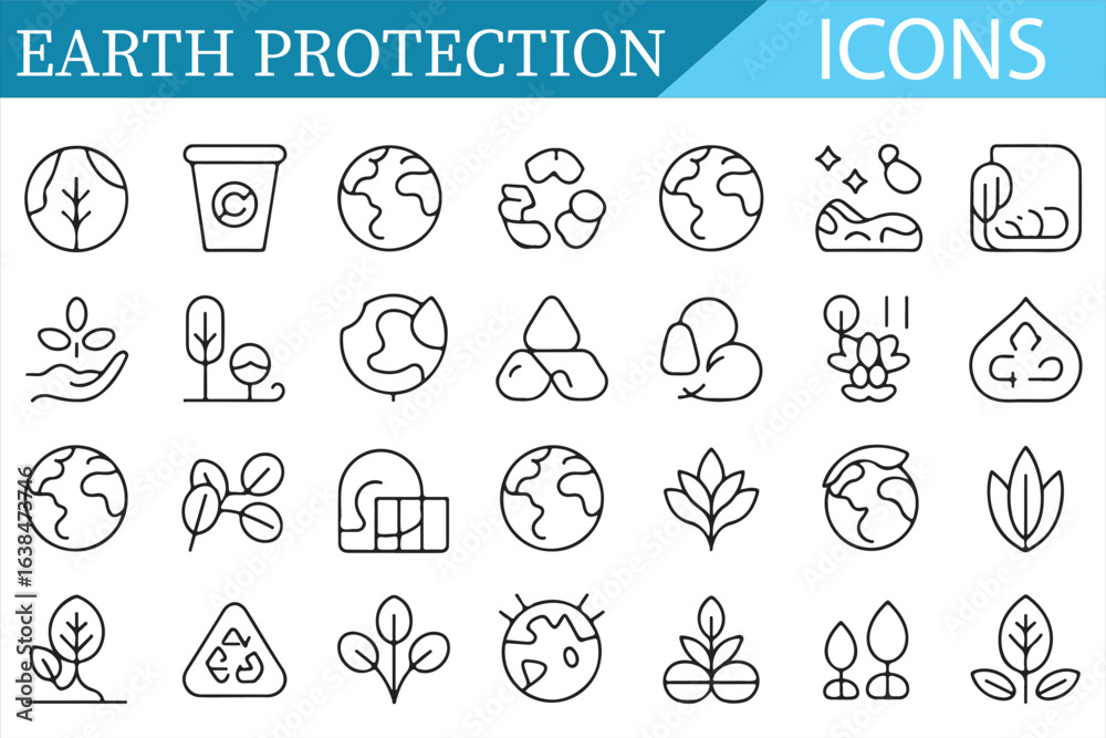 Fototapeta premium Minimalist Icons Representing Earth Protection and Environmental Care