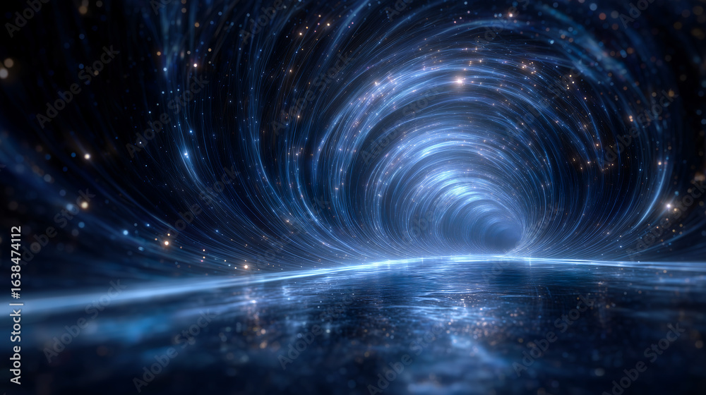 Obraz premium Spiral Digital Vortex with Blue Light Particles