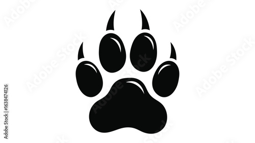 Paw Print Silhouette: A stylized, monochromatic illustration of a paw print, the iconic symbol of animal presence, representing wilderness, wildlife and the natural world.