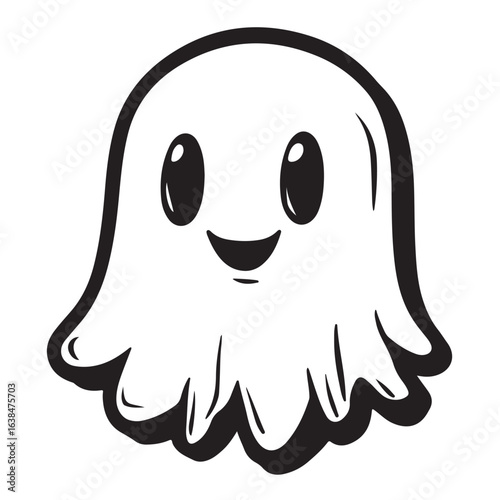 Vector illustration of white ghost. Halloween spooky monster, scary spirit or poltergeist flying in night.