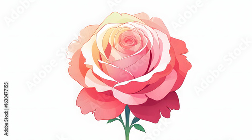 Rose Blossom Vector Clipart in Gradient Coral Tones – Elegant Floral Design with Smooth Color Transition on White Background for Romantic and Decorative Use