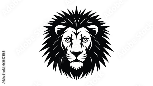 Majestic Lion Portrait: A powerful and regal lion gazes intensely forward, its detailed features and commanding presence showcased in a striking, monochrome, design.