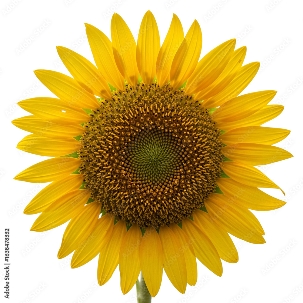 Fototapeta premium Bright yellow sunflower head isolated on transparent background