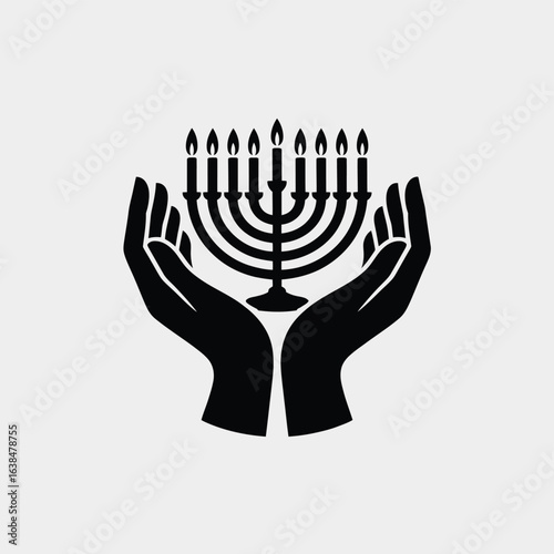 Hands holding a lit menorah symbolizing jewish faith and tradition