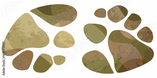 Abstract paw prints made of textured organic shapes