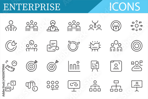 Minimalist Icons of Enterprise, Business, and Teamwork Concepts
