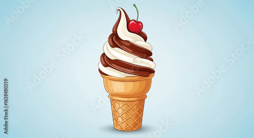 Sweet temptation of chocolate and vanilla soft serve with cherry topping