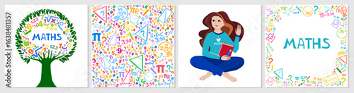 Set of web page design templates for mental math school, math course, creative kids.  Math. Modern design vector illustration concept for website development. I love math. Concept of education. 