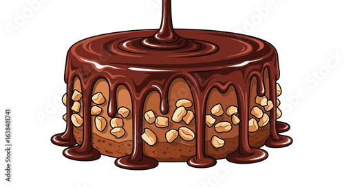 Delicious chocolate cake with peanut decoration illustration dessert vector