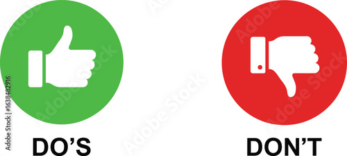 do's and don'ts icon. to do and not to do symbol for guidelines and rules list. buttons with thumbs up and thumbs down sign. vector illustration on transparent background.