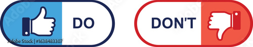 do's and don'ts icon. to do and not to do symbol for guidelines and rules list. buttons with thumbs up and thumbs down sign. vector illustration on transparent background.