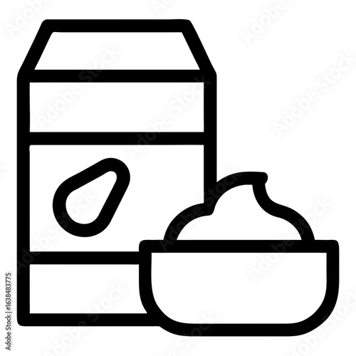 Milk carton and bowl of cream in minimalist outline style  