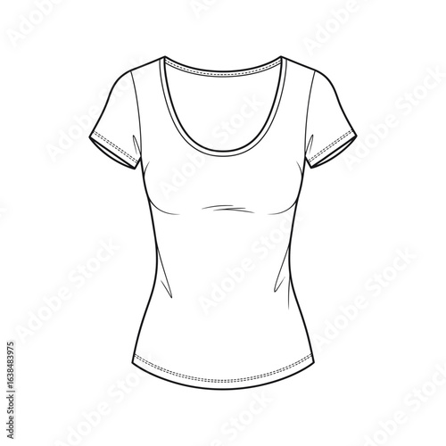 Womens Scoop Neck Short Sleeve Fitted TShirt Technical Fashion Flat Sketch Drawing
