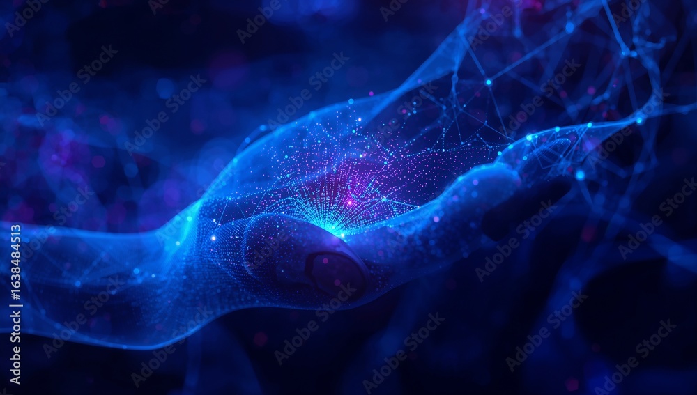 Obraz premium Futuristic artificial intelligence concept with glowing neural network and digital data streams in sleek modern design