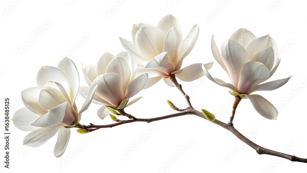 Naklejka premium Delicate white magnolia blossoms gracefully bloom on a dark moody background