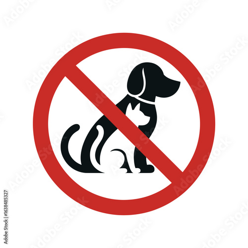 No pets allowed sign showing dog and cat with red prohibition circle and diagonal line