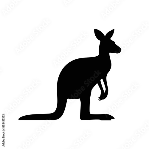 Silhouette of kangaroo against white background, wildlife symbol, iconic Australian animal imagery